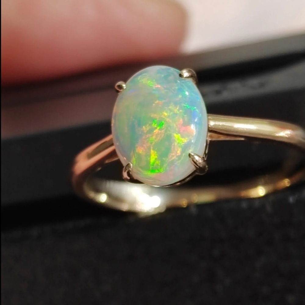 Solid 14k Genuine Natural Australian fire Opal Ring - Picture 8 of 9